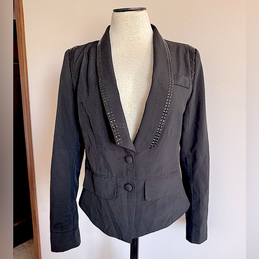 FOREVER21 Black Sequin Blazer Studded Tuxedo Jacket Suit Coat Medium NWOT